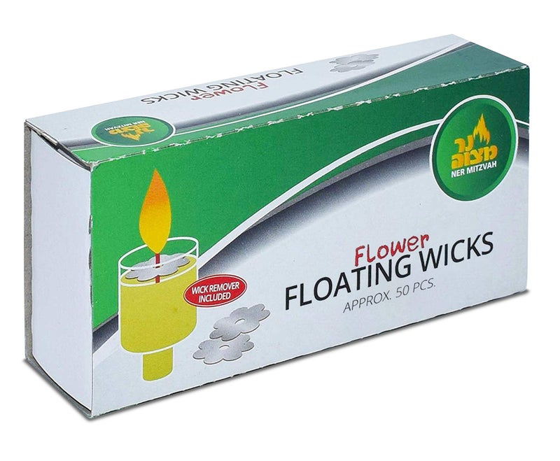 Ner Mitzvah Flower Shaped Floating Wicks - 50 Count (Approx.), Cotton Wicks and Cork Disc Holders for Oil Cups - Bonus Wick Removal Tweezers - Image 4